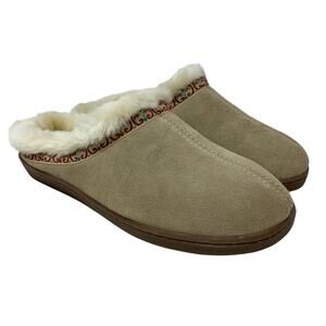 Open Country Slip On Mule Slippers Womens Size 7 Tan Suede Faux Fur Interior